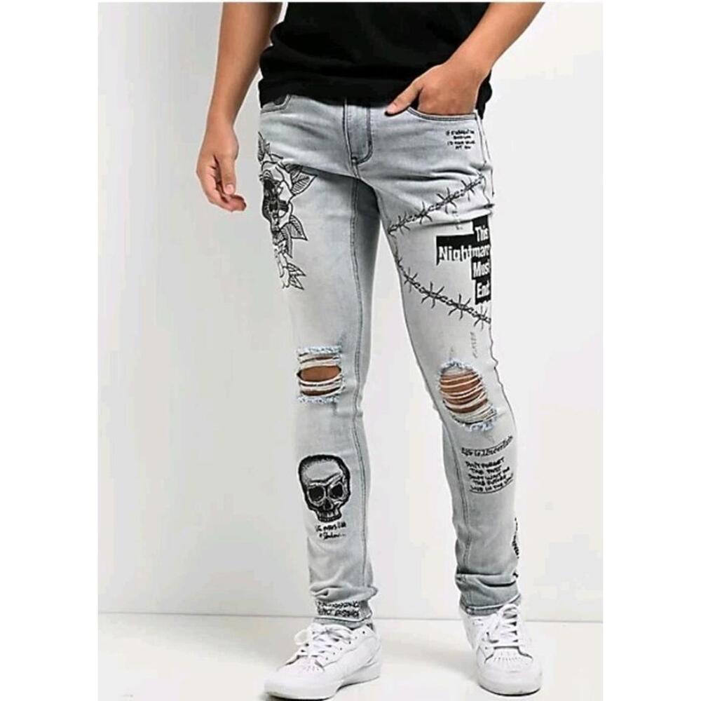 ROGUE Ninth Hall Printed Light Aged Size 32 Skinny Jeans #01